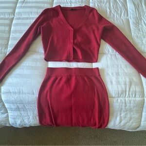 LULUS Size Small Red Sweater & Midi Skirt Set